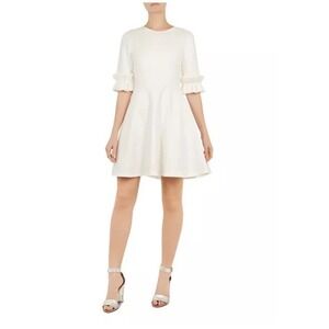 Ted Baker Ritzi White Ruffle Sleeve Fit & Flare Dress Size 1 US 4 Exposed Zip